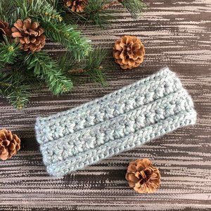 Gray Teal Crochet Star Headband Chunky Earwarmer